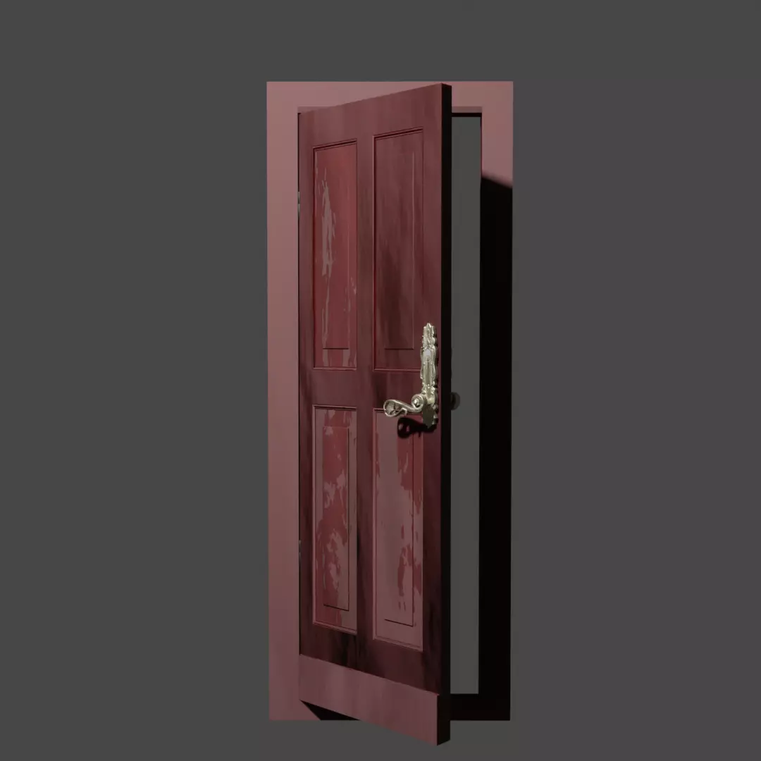 Wooden doors with golden handle 3D model_0