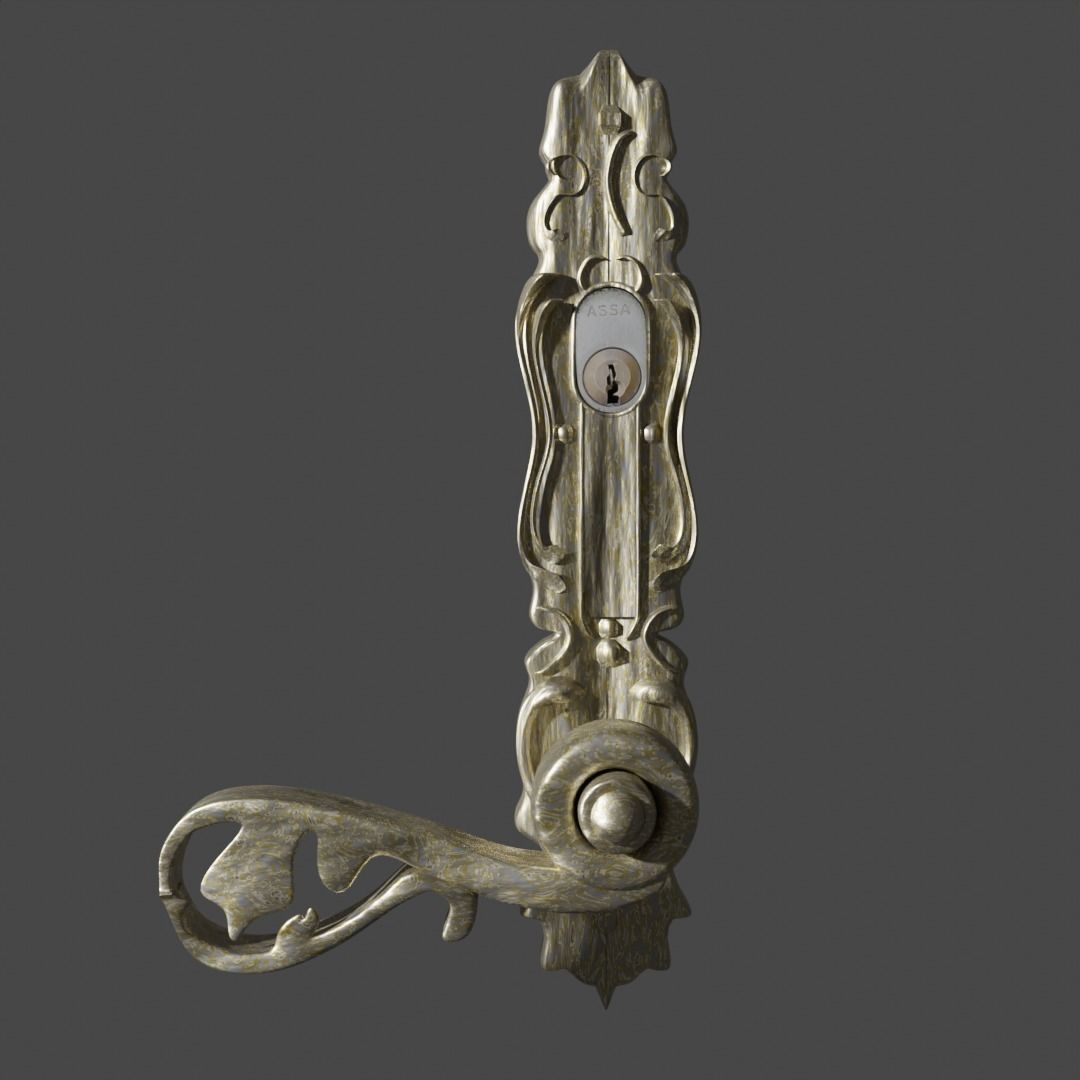 Wooden doors with golden handle 3D model_2