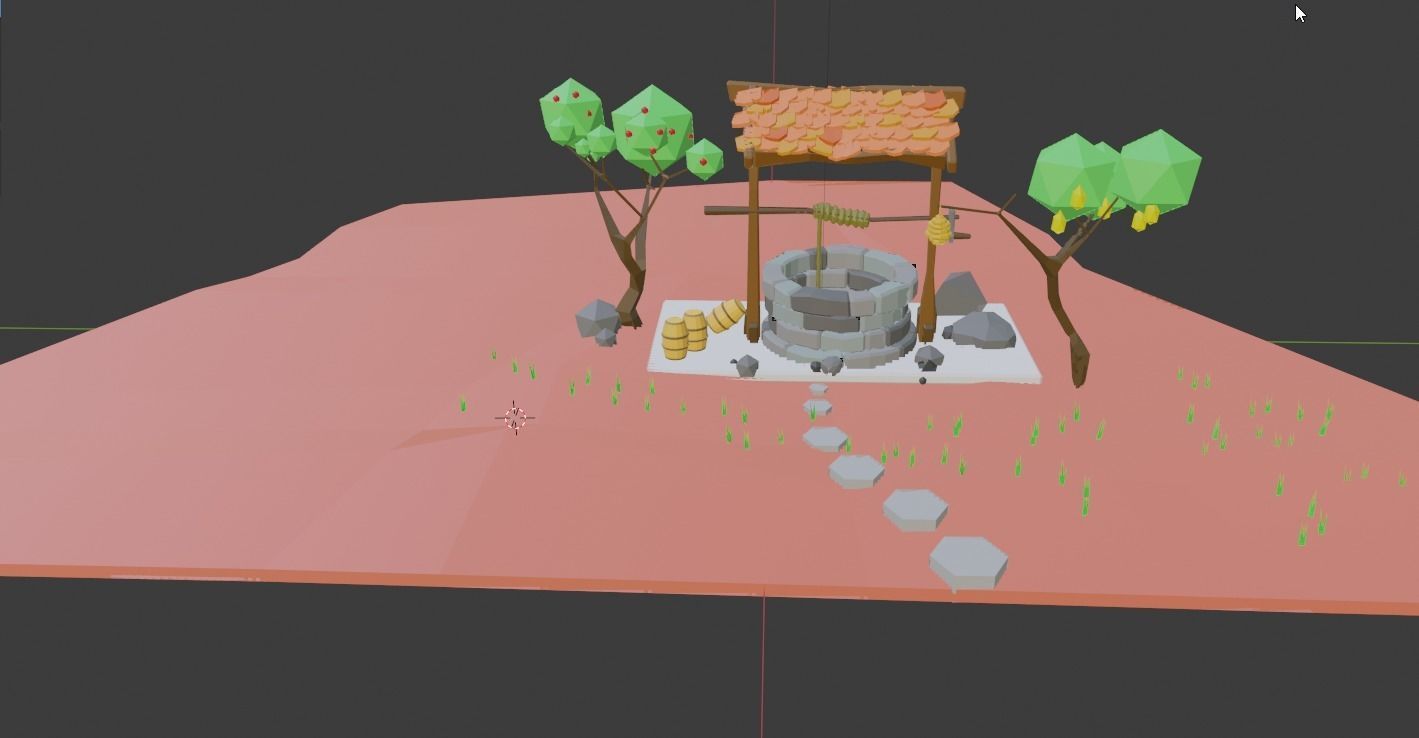 Low Poly water well in desert Low-poly 3D model_3