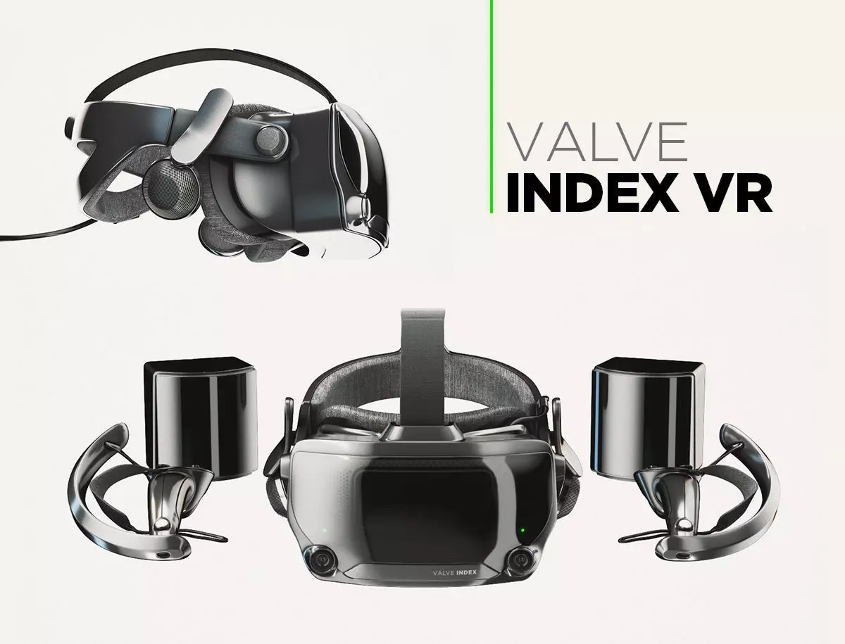 Valve Index VR headset with controllers and sensors - full kit 3D model_0