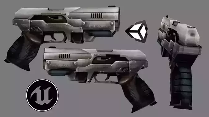 pistol 9mm handgun low poly 3d model