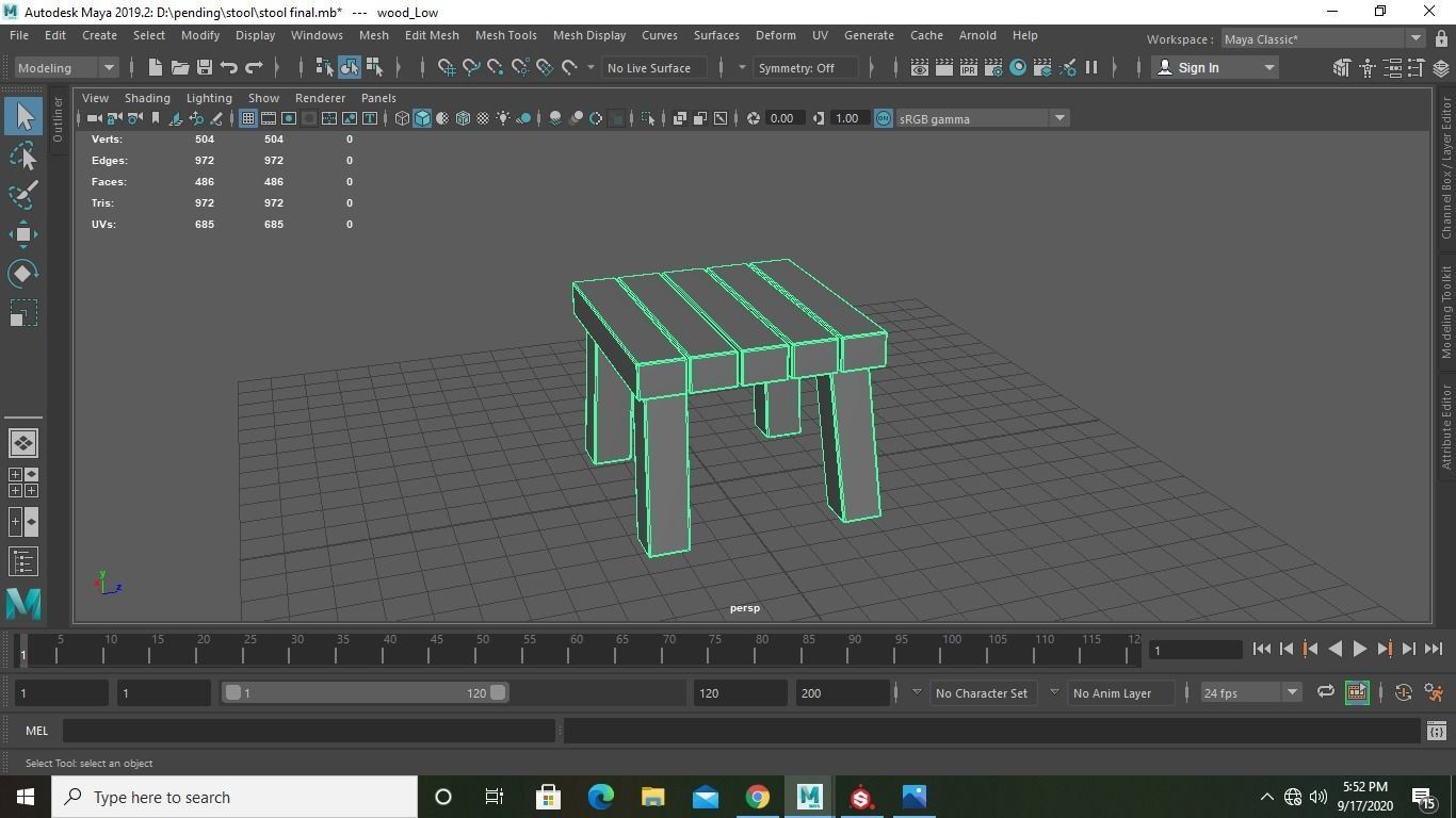 wooden stool Low-poly 3D model_6