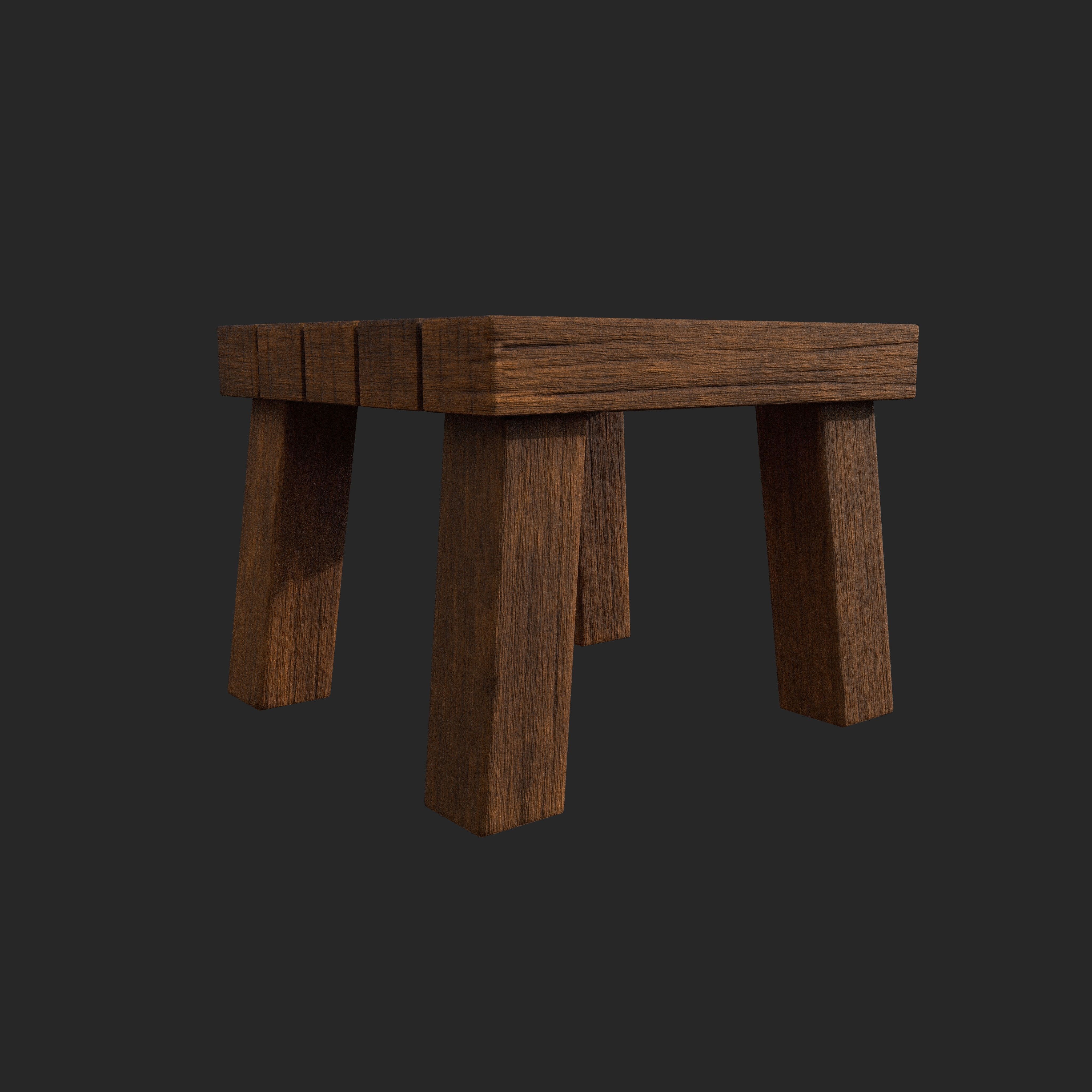 wooden stool Low-poly 3D model_3