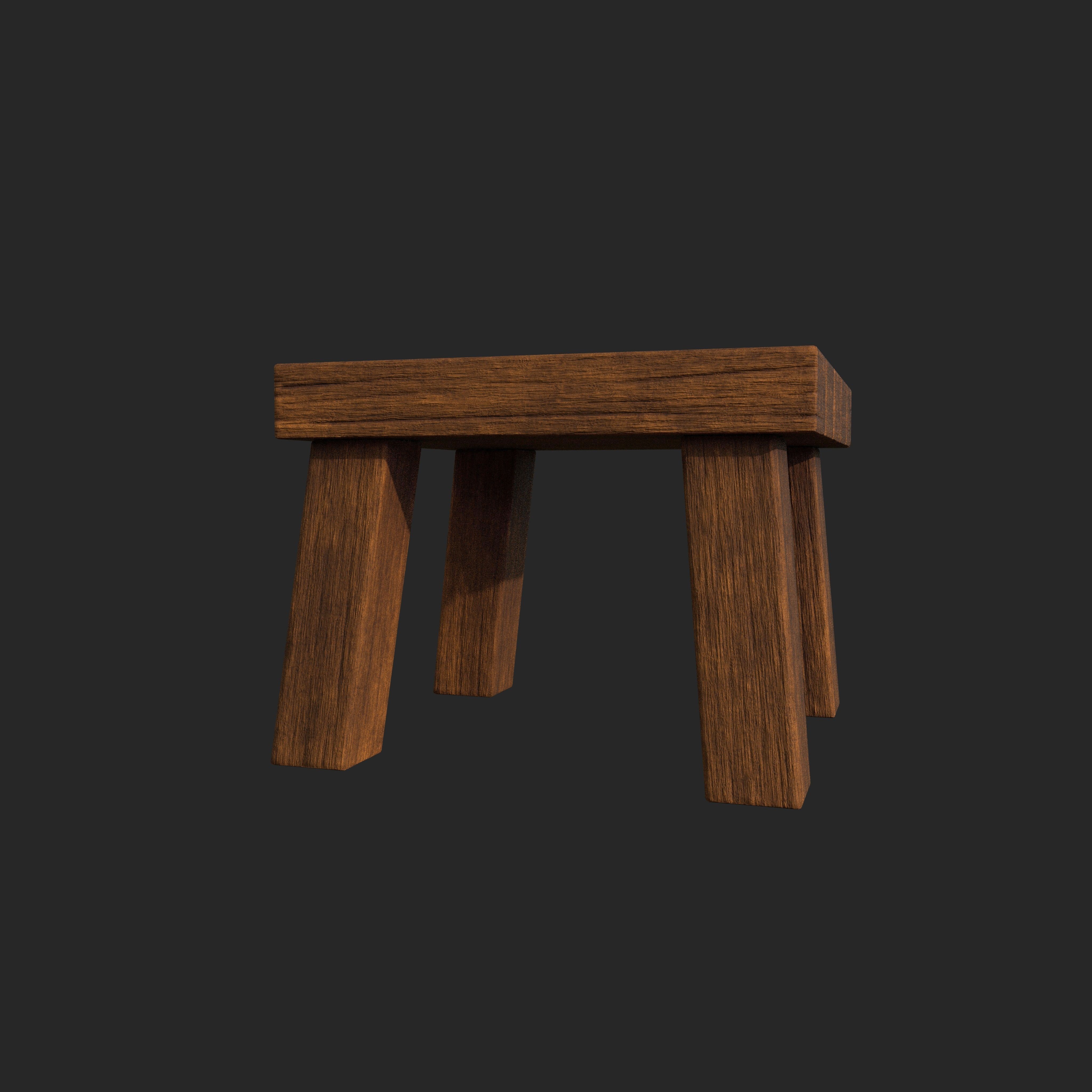 wooden stool Low-poly 3D model_2