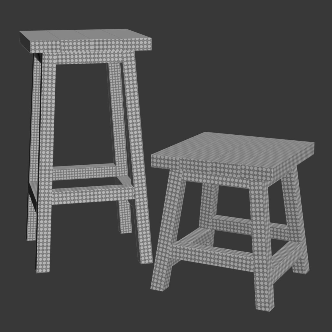 Wooden Bar stool and Backless stool  3D model_4