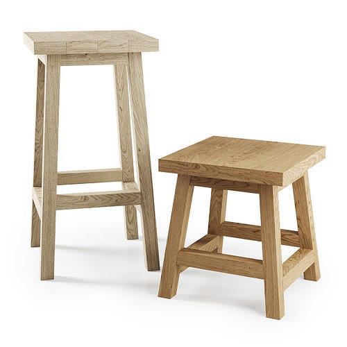 Wooden Bar stool and Backless stool  3D model