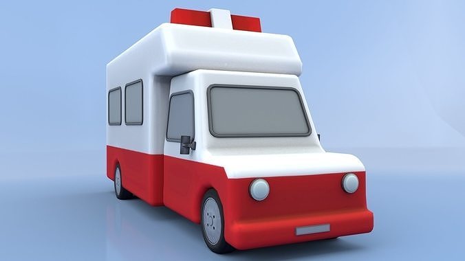 Cartoon Ambulance Low-poly 3D model 4