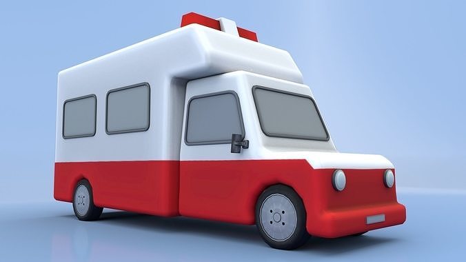 Cartoon Ambulance Low-poly 3D model 2