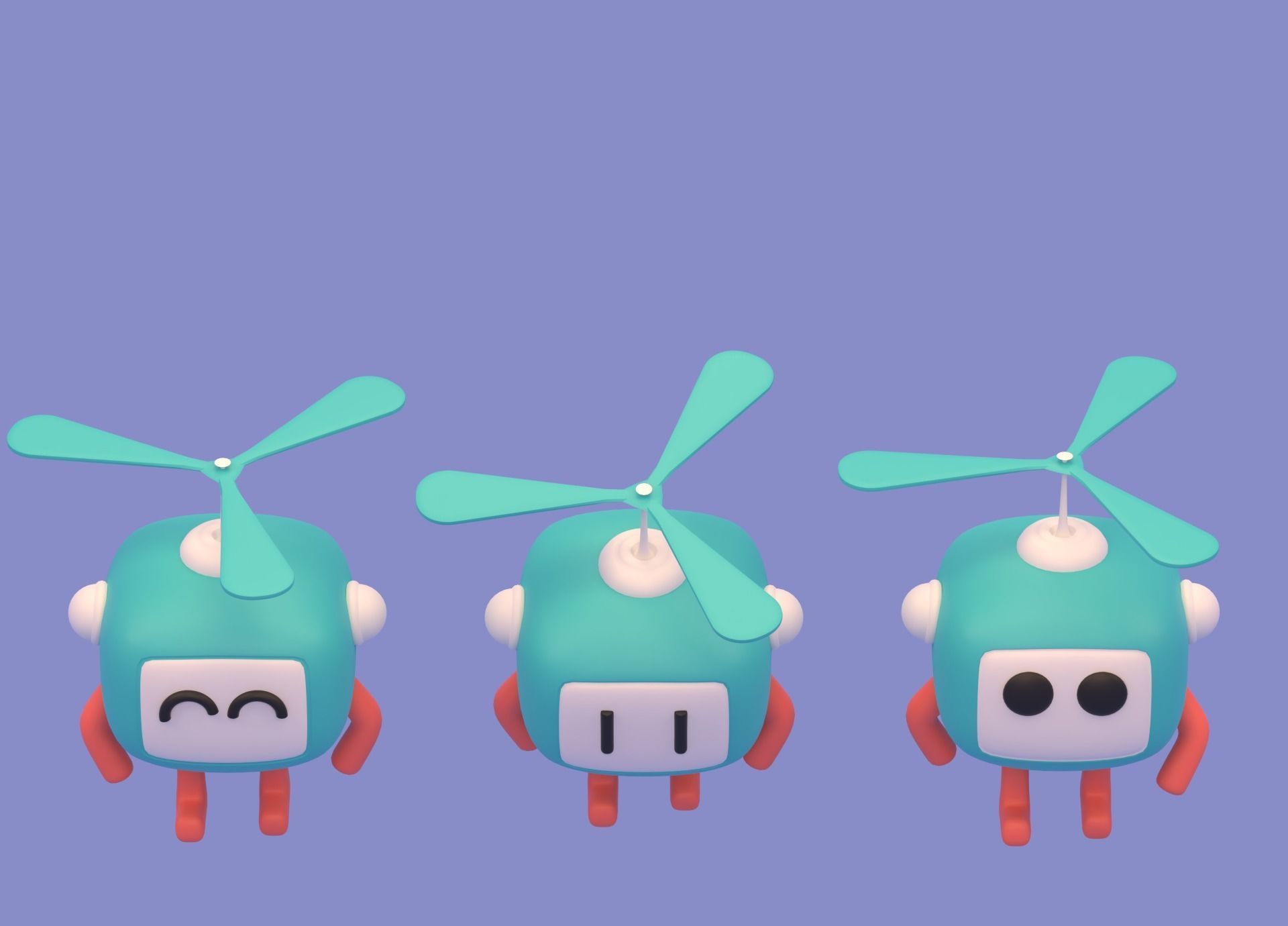 Lovely Cartoon Flying Robot Low-poly 3D model_14