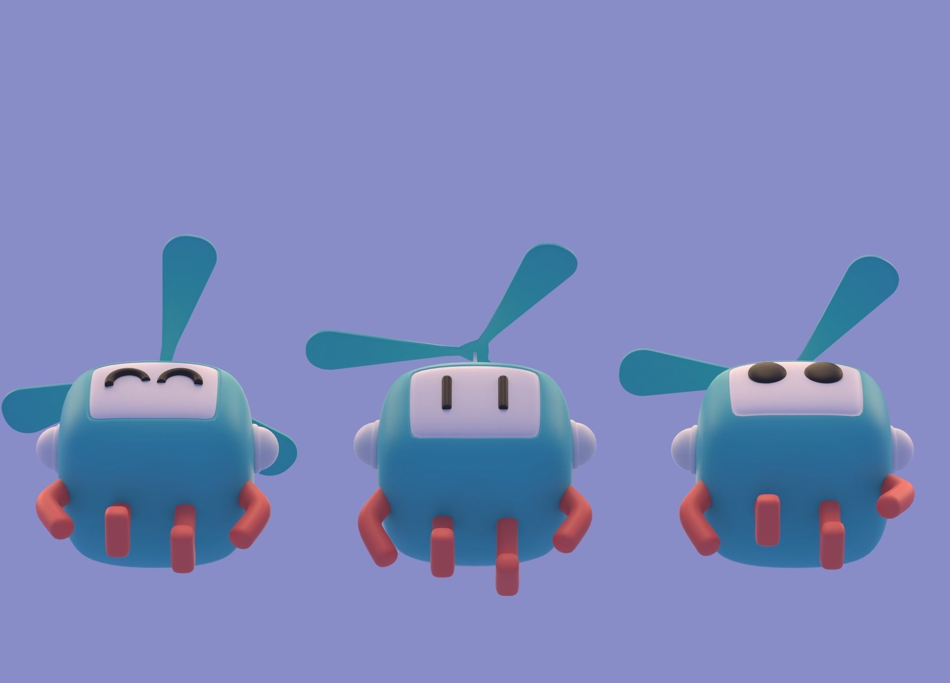 Lovely Cartoon Flying Robot Low-poly 3D model_12