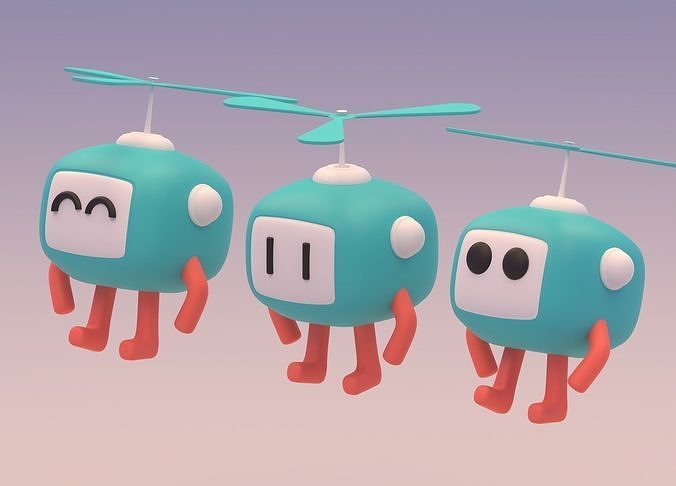 Lovely Cartoon Flying Robot Low-poly 3D model