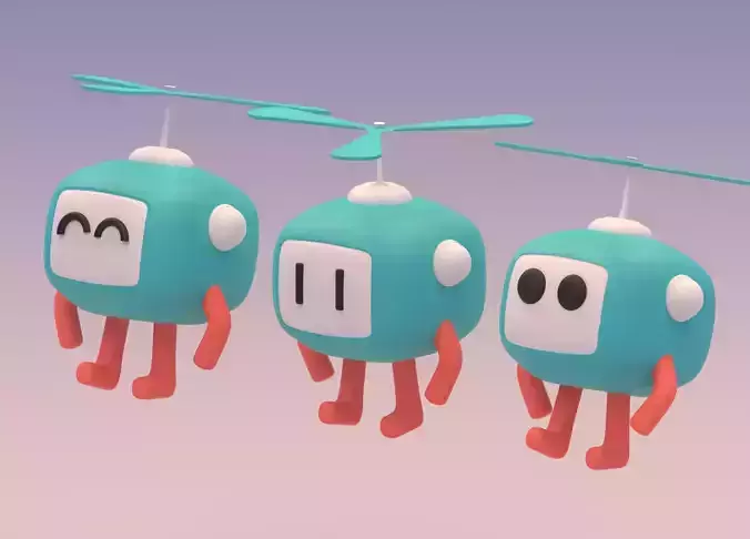 Lovely Cartoon Flying Robot Low-poly 3D model