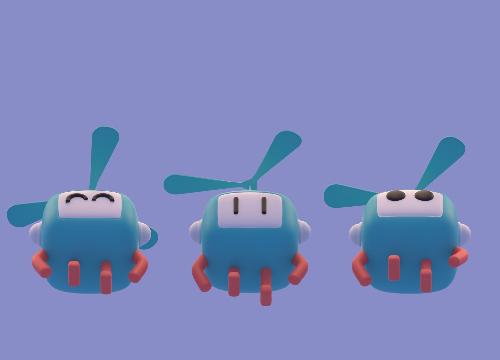 Lovely Cartoon Flying Robot Low-poly 3D model_11