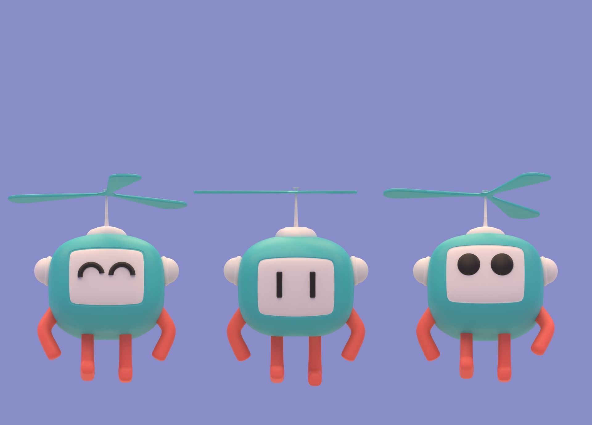 Lovely Cartoon Flying Robot Low-poly 3D model_8
