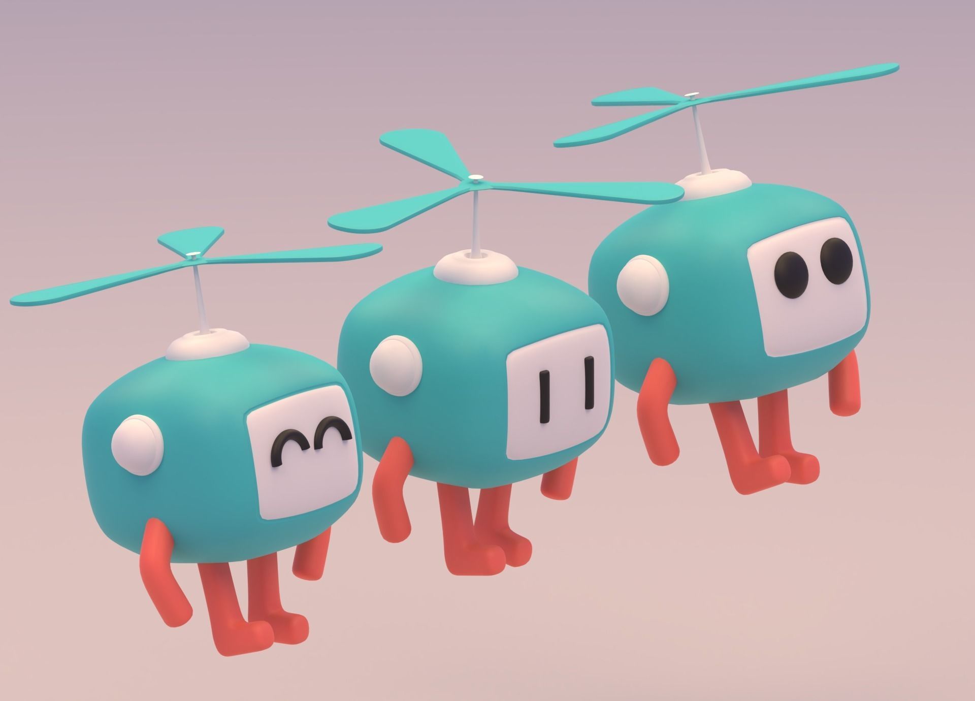 Lovely Cartoon Flying Robot Low-poly 3D model_1