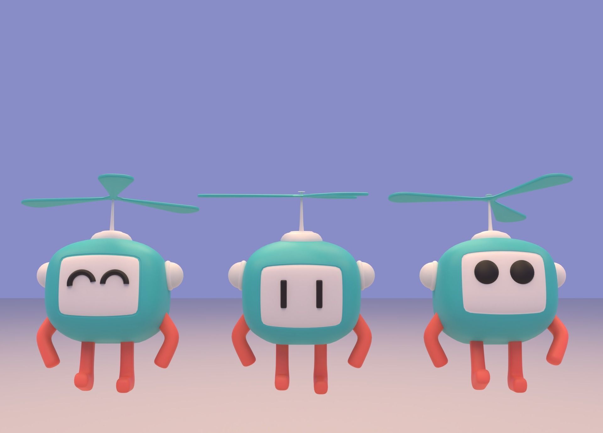 Lovely Cartoon Flying Robot Low-poly 3D model_10