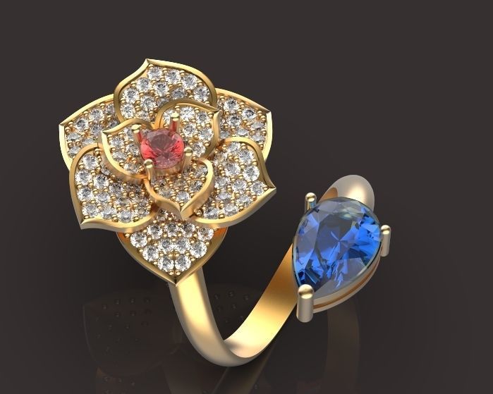 flower and pear ring 3D print model_4