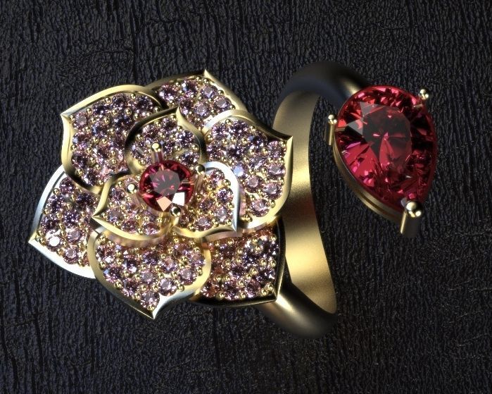 flower and pear ring 3D print model_11