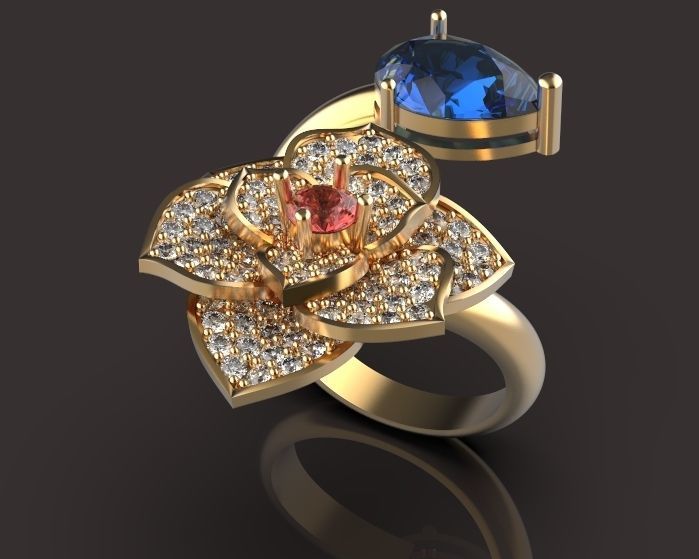 flower and pear ring 3D print model_5