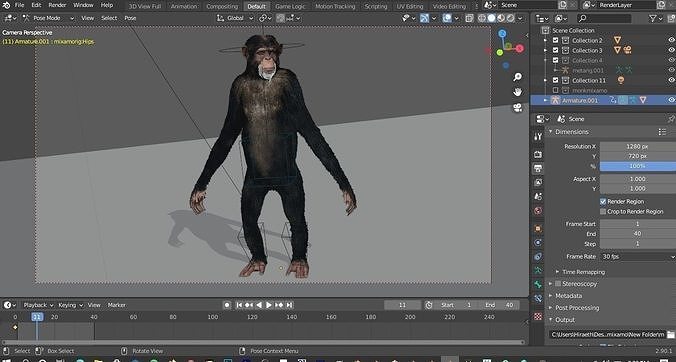 chimp rigged and animated  3D model