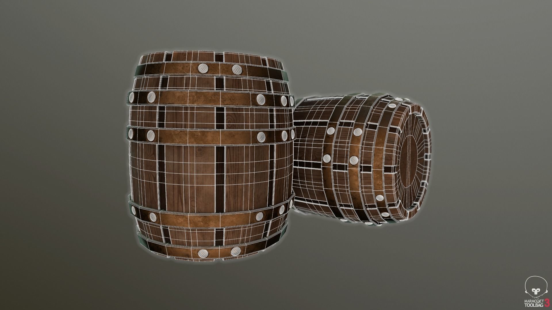 Barrel two wooden barrels Low-poly 3D model_1