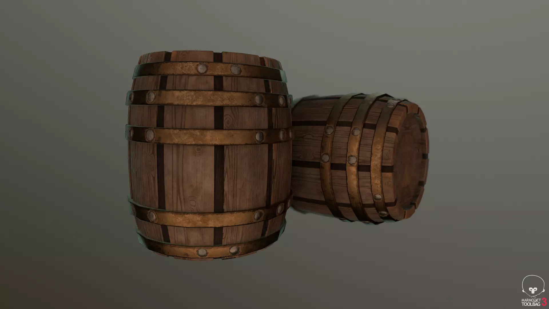 Barrel two wooden barrels Low-poly 3D model_0