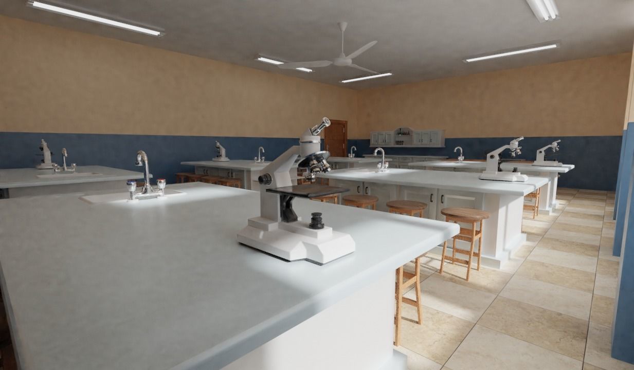 school building with interior rooms and Furnitures 3D model_17
