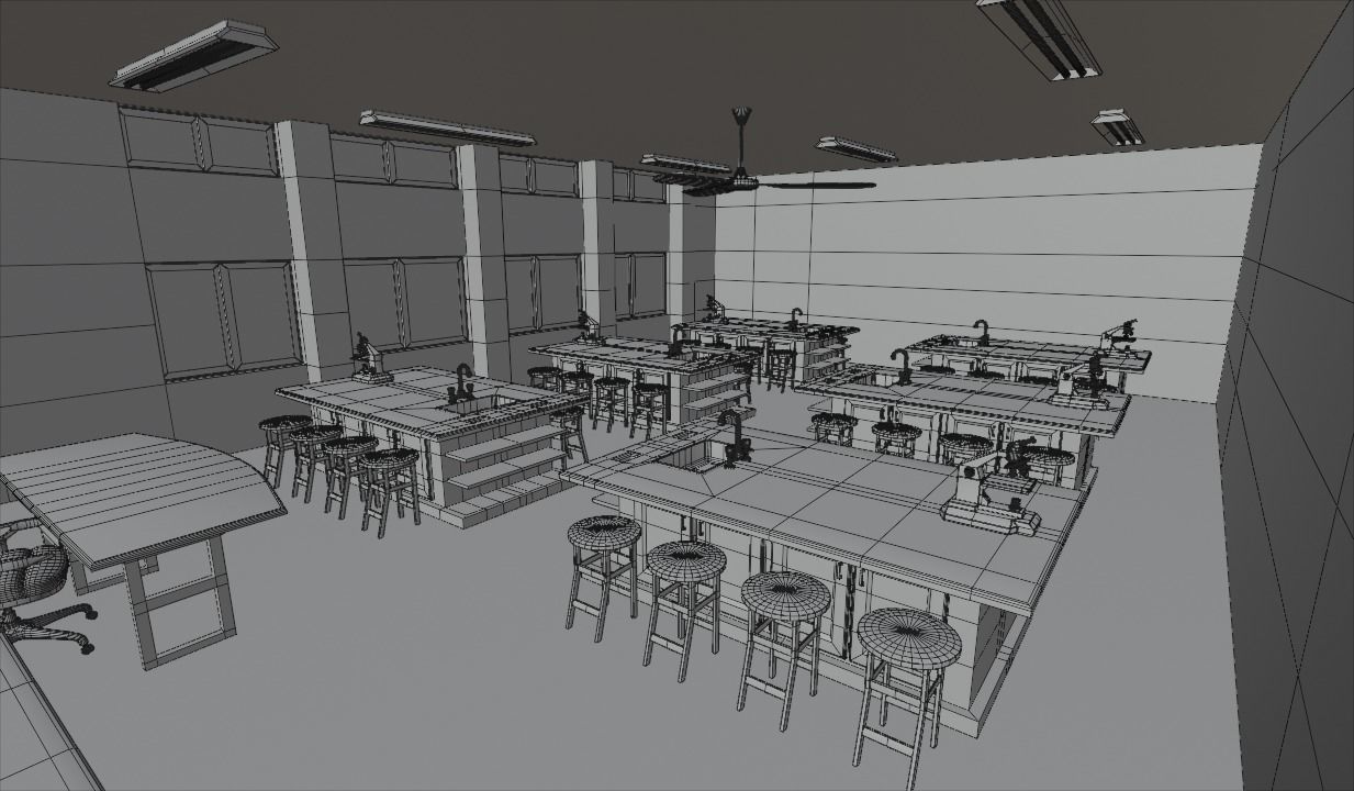 school building with interior rooms and Furnitures 3D model_16