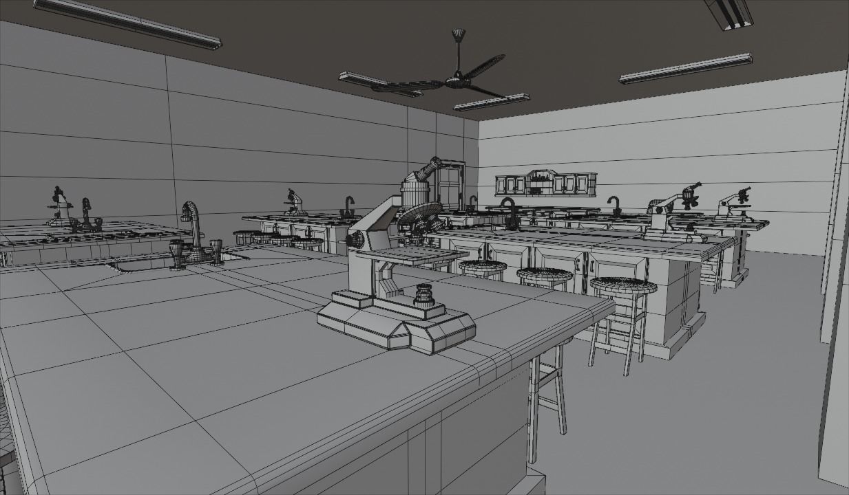 school building with interior rooms and Furnitures 3D model_18