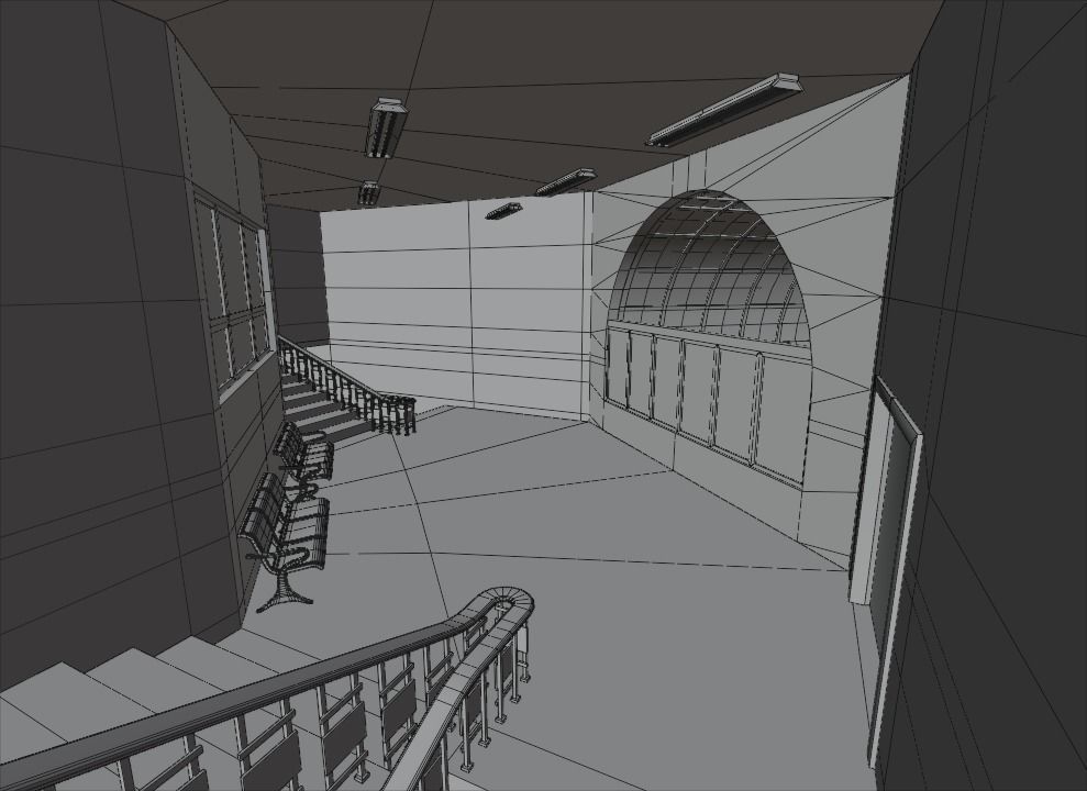 school building with interior rooms and Furnitures 3D model_24