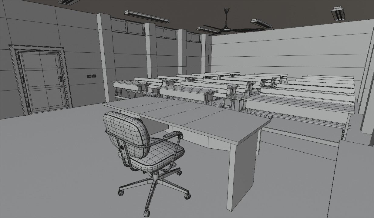 school building with interior rooms and Furnitures 3D model_8