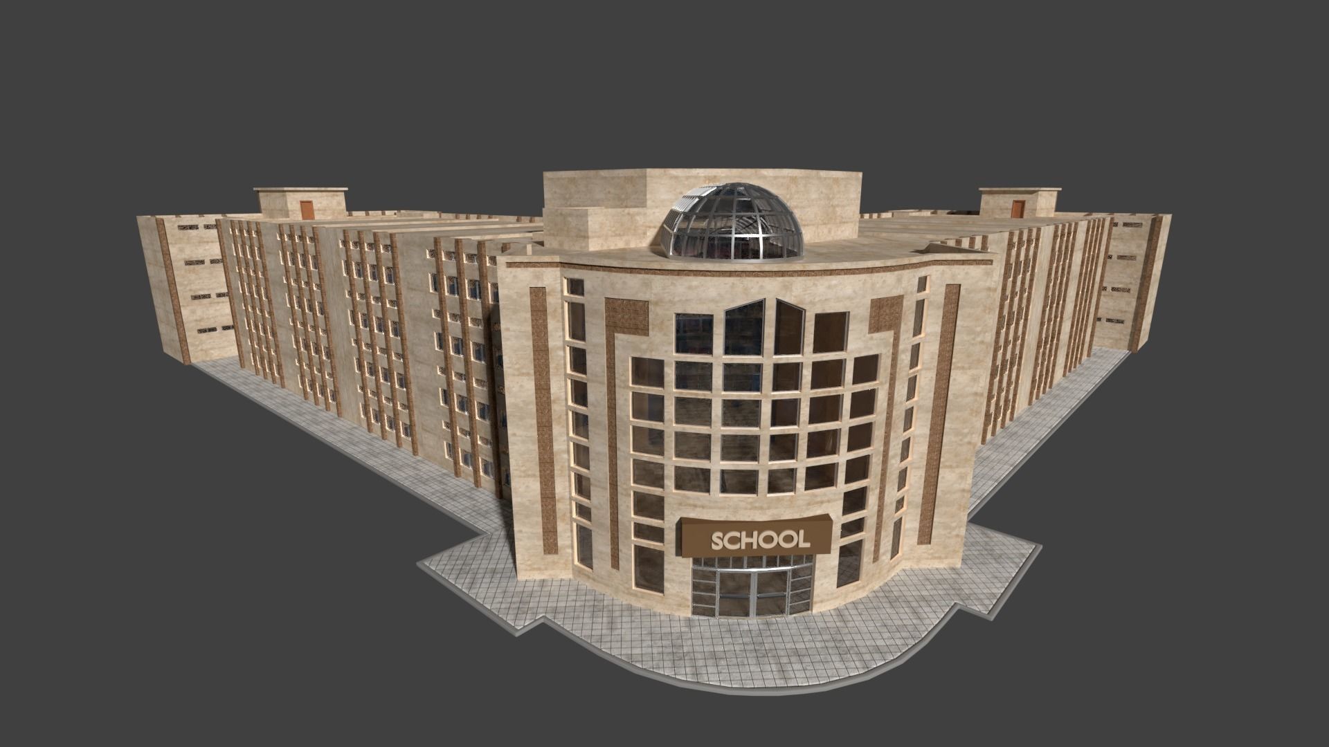 school building with interior rooms and Furnitures 3D model_1