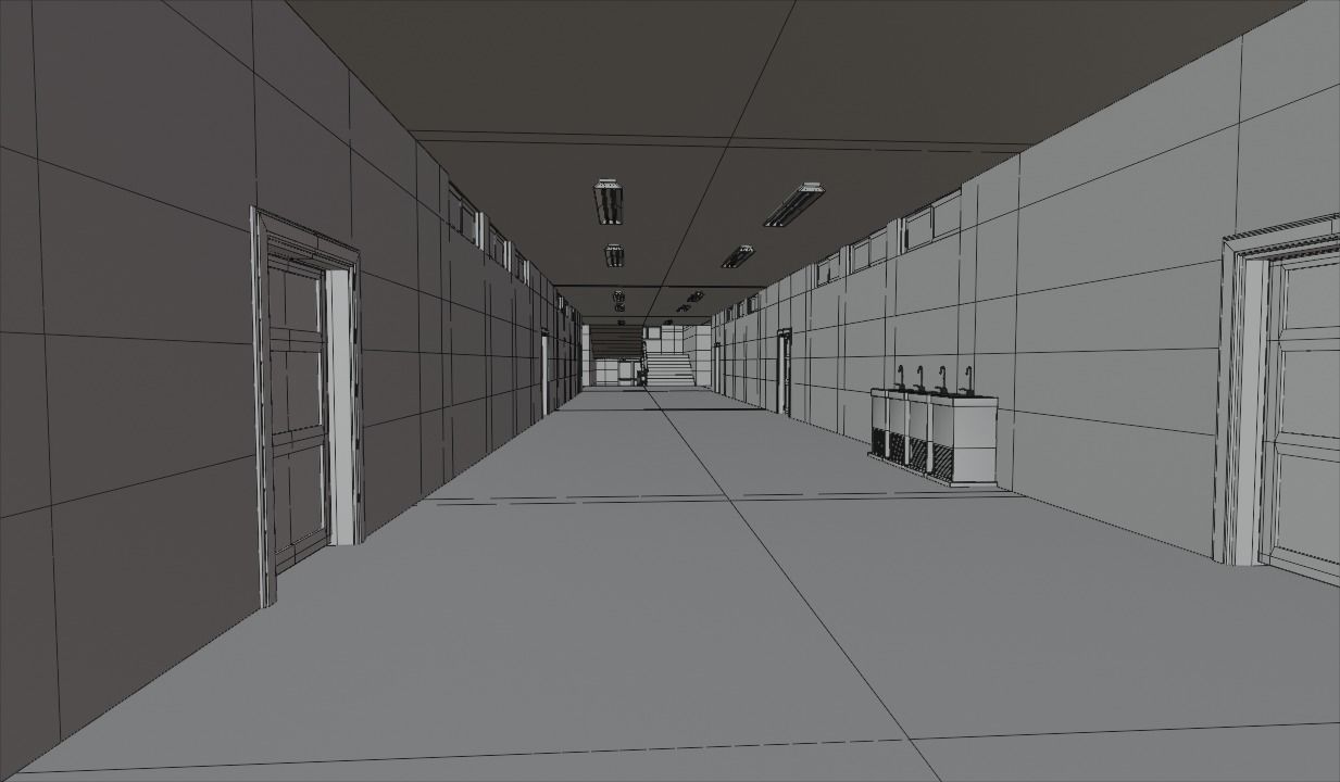 school building with interior rooms and Furnitures 3D model_10