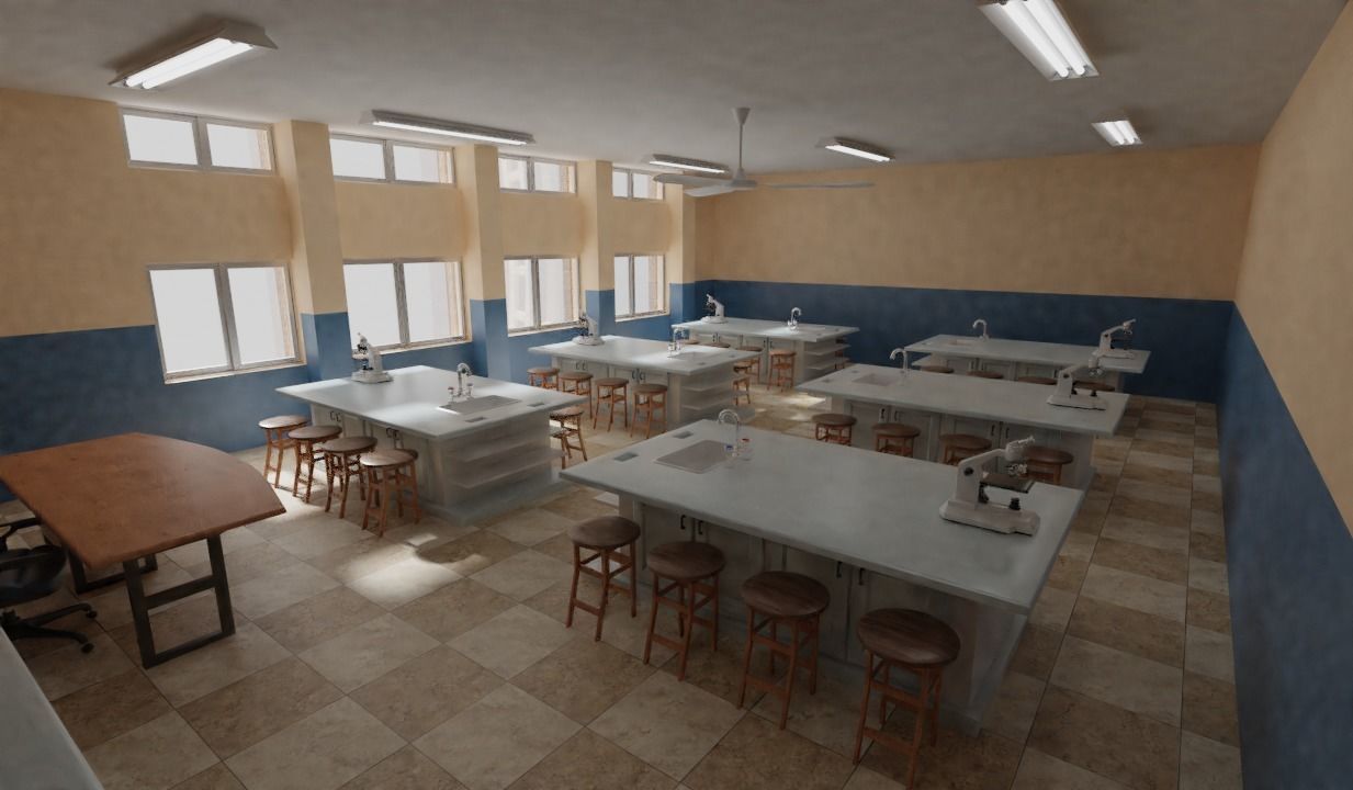 school building with interior rooms and Furnitures 3D model_15