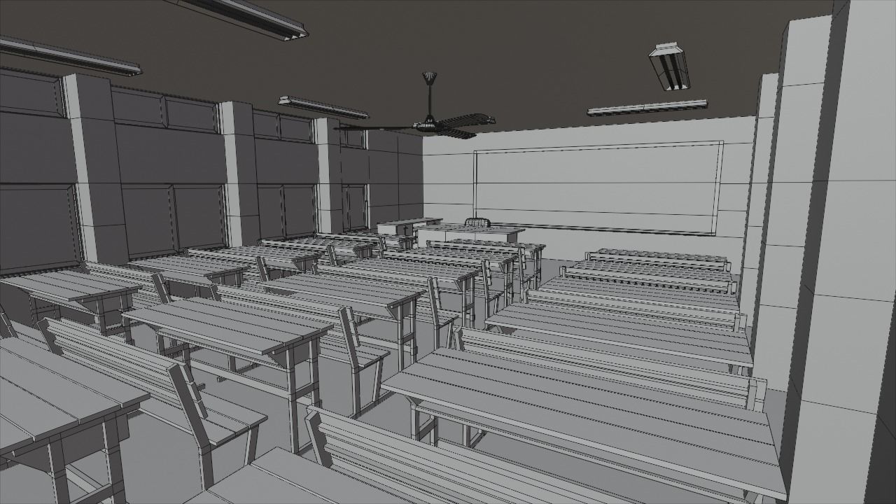 school building with interior rooms and Furnitures 3D model_6