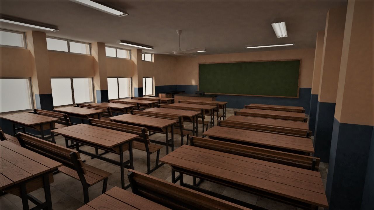 school building with interior rooms and Furnitures 3D model_5