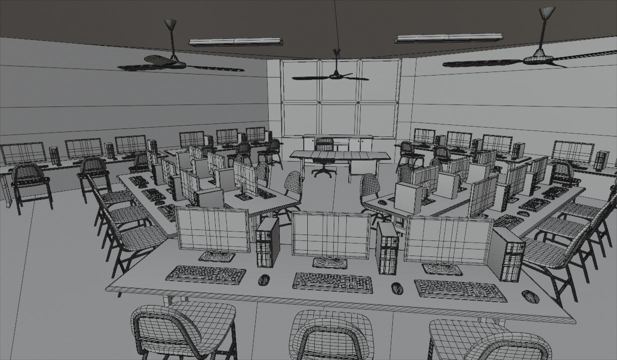 school building with interior rooms and Furnitures 3D model_20