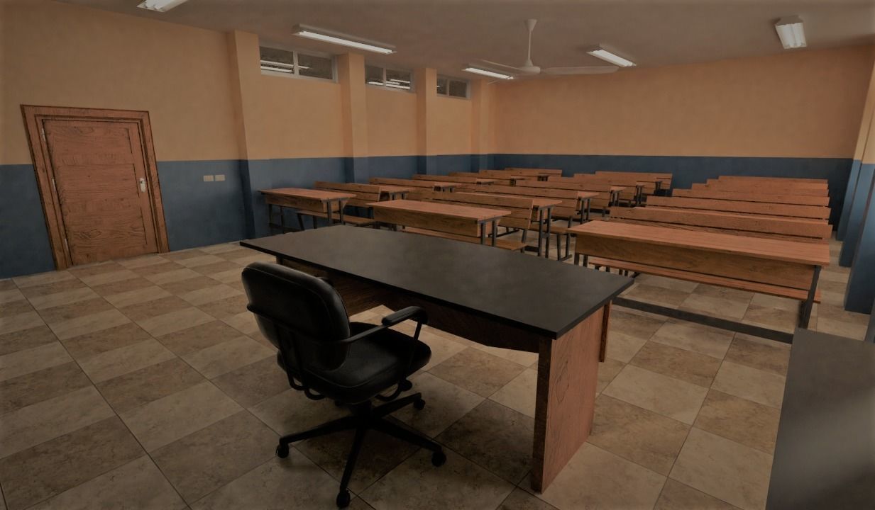 school building with interior rooms and Furnitures 3D model_7
