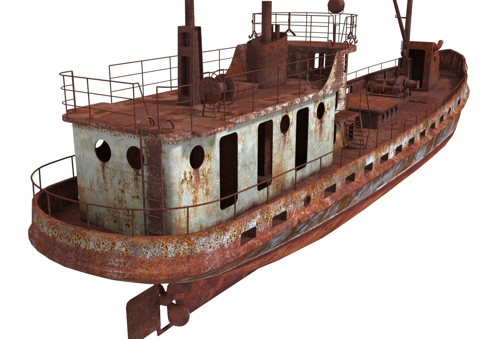 Old Abandoned Rusted Ship2 Low-poly 3D model_9