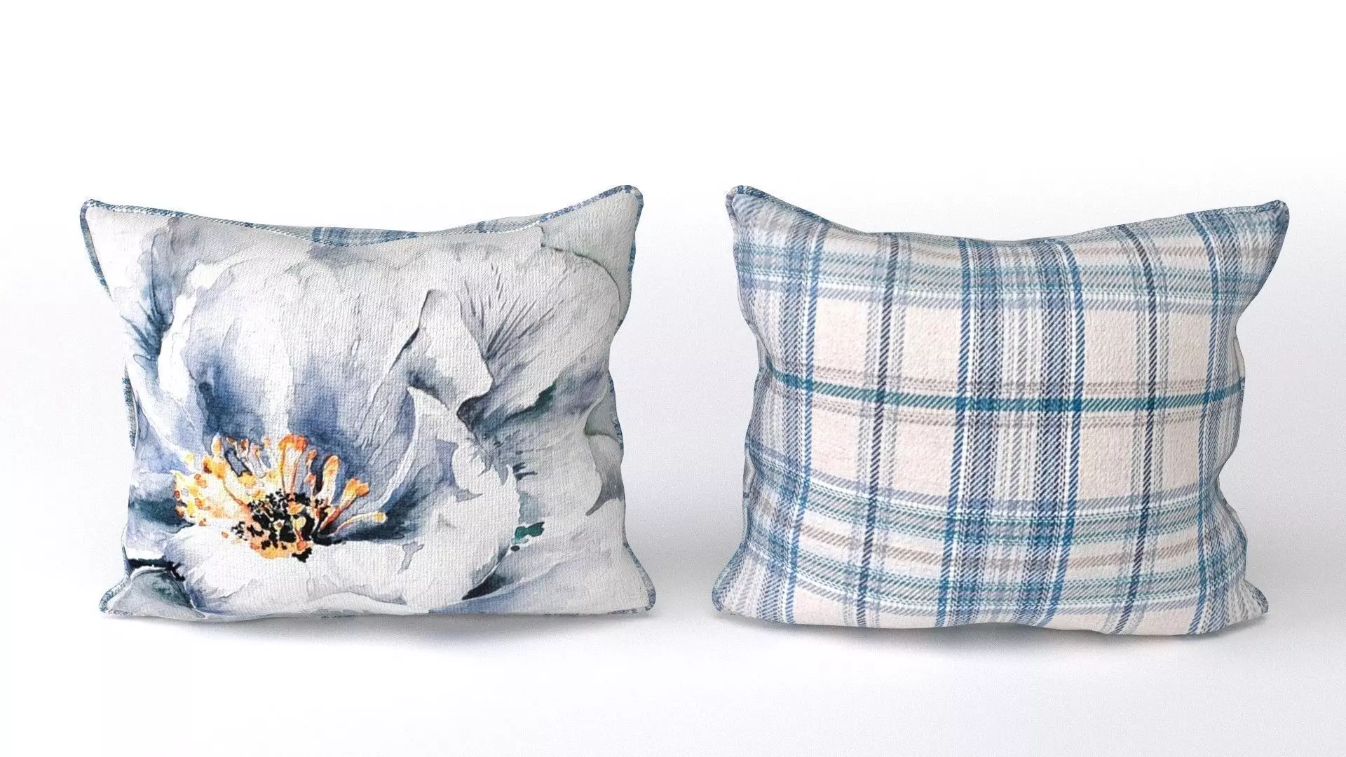 Voyage Cushion - Peony Blue -Piped Pillow 3D model