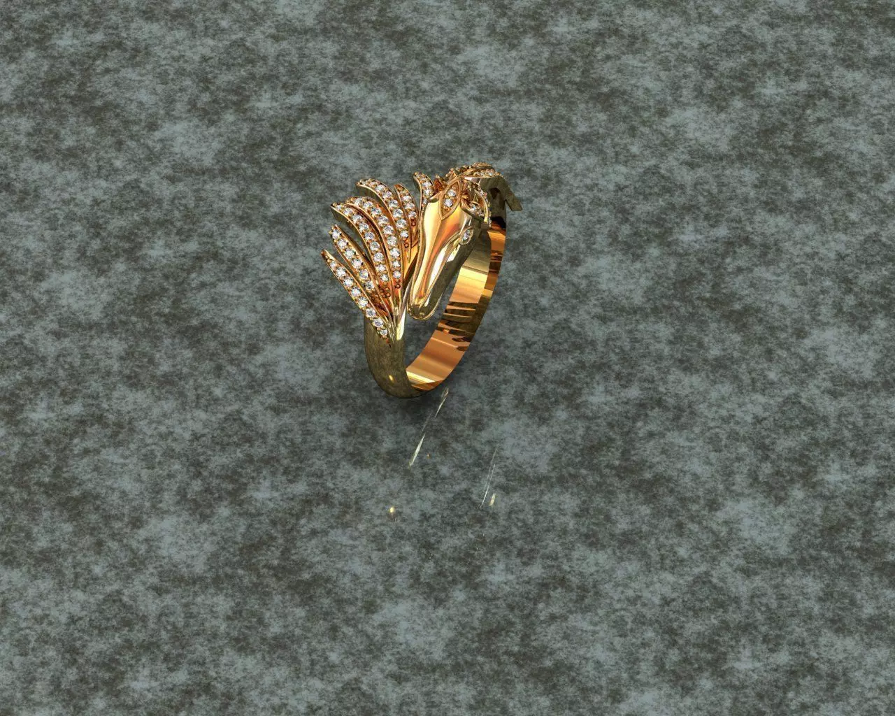 Ring horse head with diamonds 3D print model_0