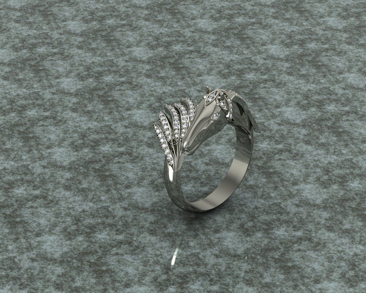 Ring horse head with diamonds 3D print model_2