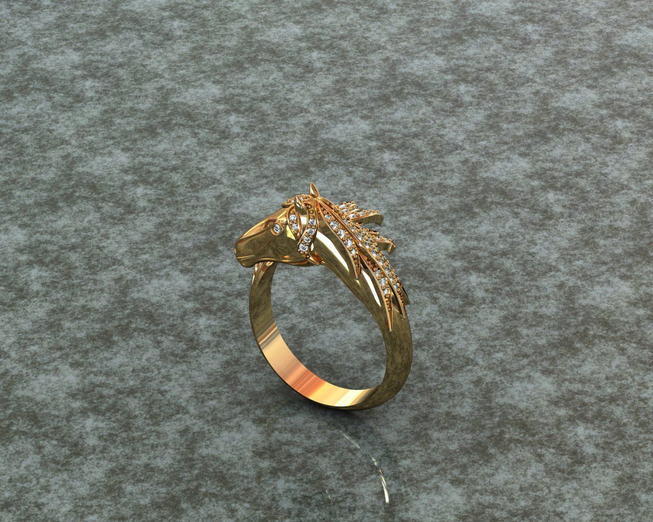 Ring horse head with diamonds 3D print model_1