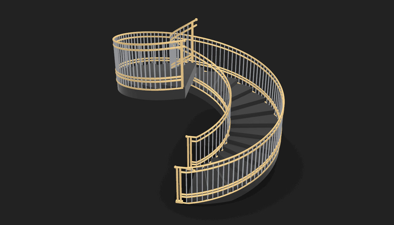 Spiral Staircase with Railing Architectural Details 3D model_36