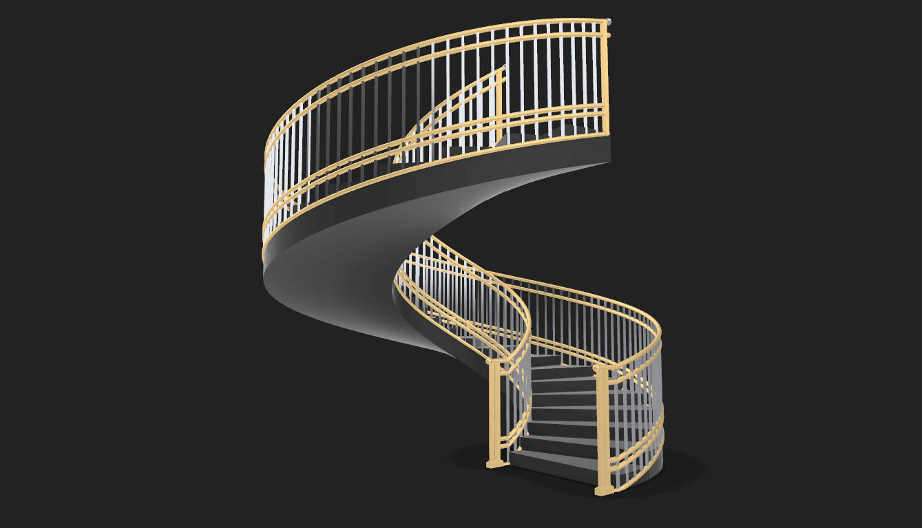 Spiral Staircase with Railing Architectural Details 3D model_8