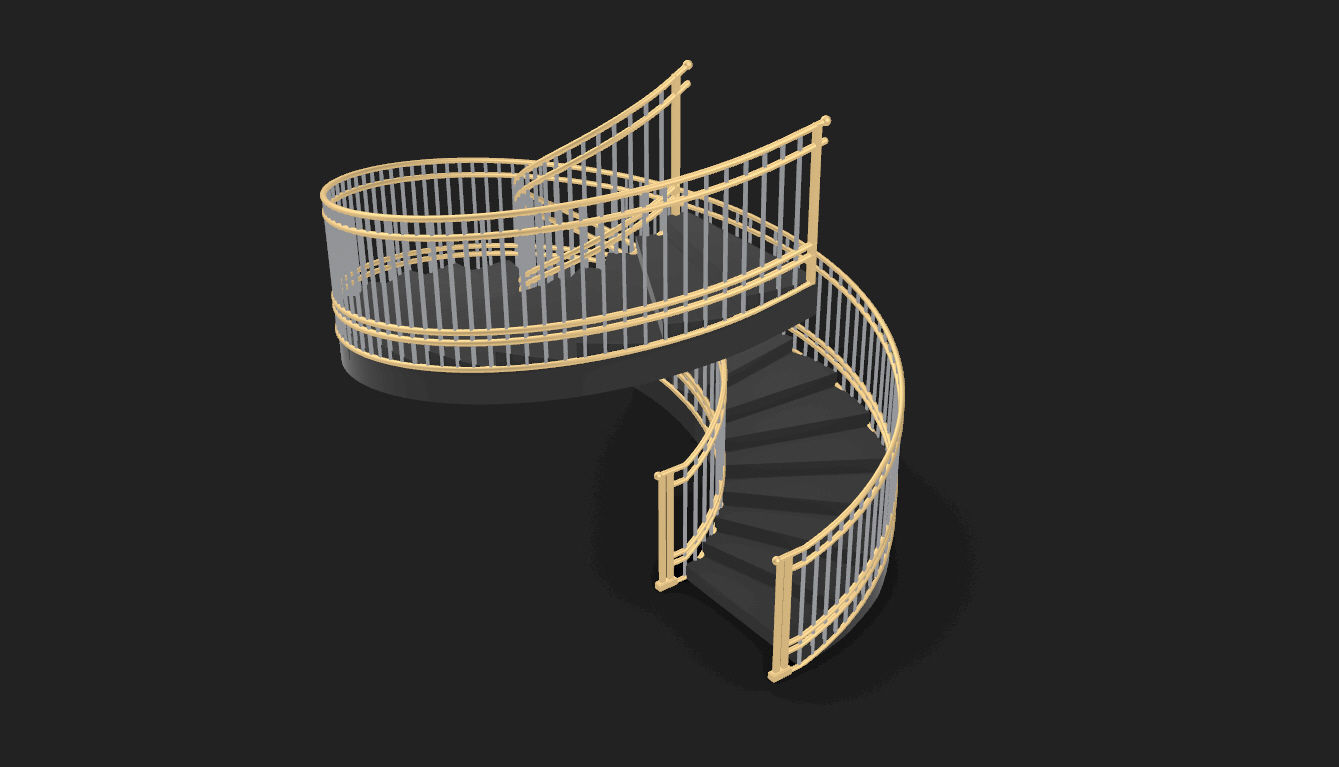 Spiral Staircase with Railing Architectural Details 3D model_12