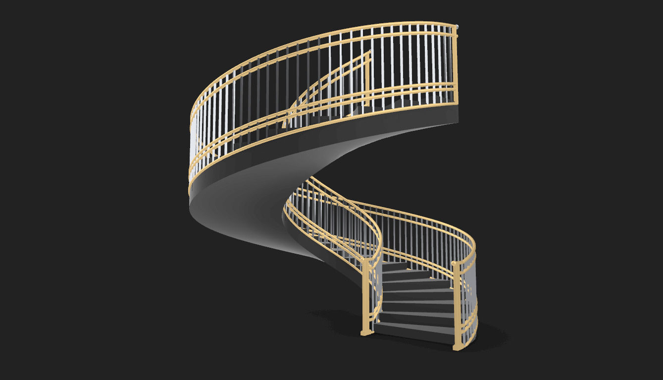 Spiral Staircase with Railing Architectural Details 3D model_5