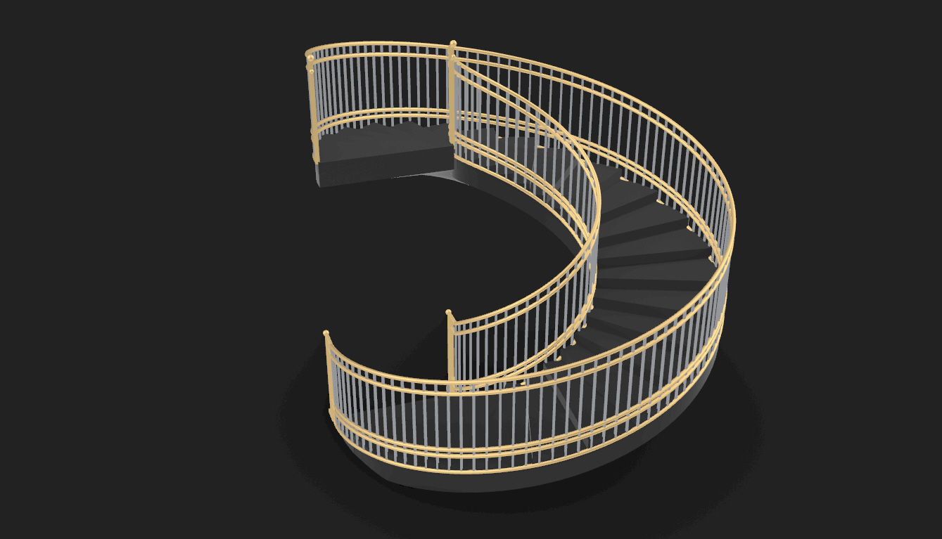 Spiral Staircase with Railing Architectural Details 3D model_40