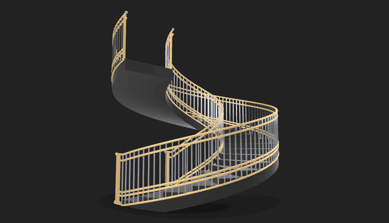 Spiral Staircase with Railing Architectural Details 3D model_14
