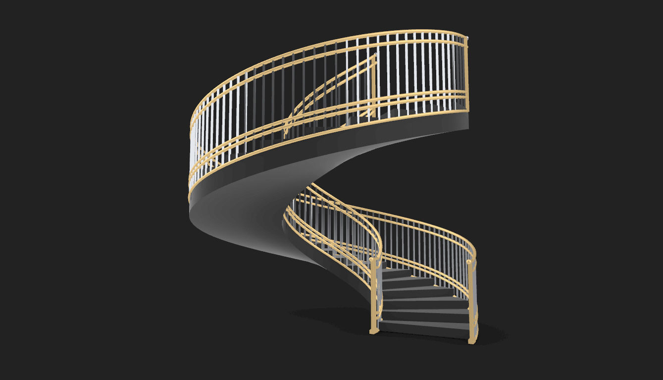 Spiral Staircase with Railing Architectural Details 3D model_2